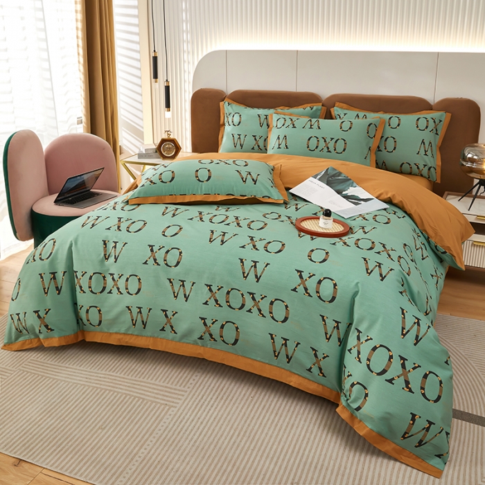 91家纺网 家纺一手货源 找家纺 雲归梦 新款13372全棉活性工艺款小版印花四件套 亚兰绿