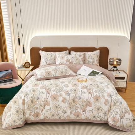 雲归梦 新款13372全棉活性工艺款小版印花四件套 优雅恋人粉