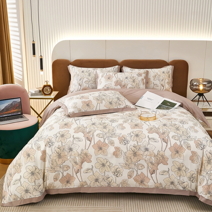 91家纺网 家纺一手货源 找家纺 雲归梦 新款13372全棉活性工艺款小版印花四件套 优雅恋人粉