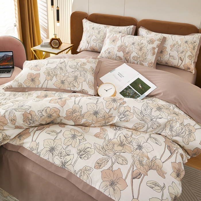 91家纺网 家纺一手货源 找家纺 雲归梦 新款13372全棉活性工艺款小版印花四件套 优雅恋人粉