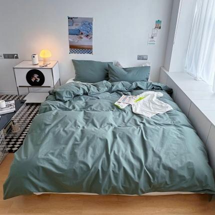 猪先生 2022新款极简风纯棉床盖床笠四件套 松绿+极简白