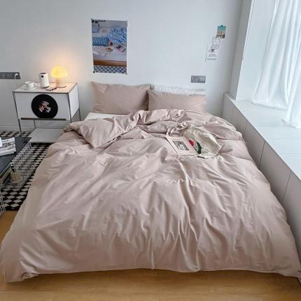 猪先生 2022新款极简风纯棉床盖床笠四件套 纸棕+极简白