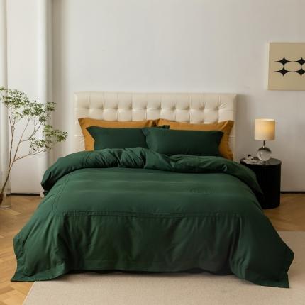 91家纺网 家纺一手货源 找家纺 艾莱 2023新款A类长绒棉水洗80提花埋线工艺款四件套 艾华仕-墨绿