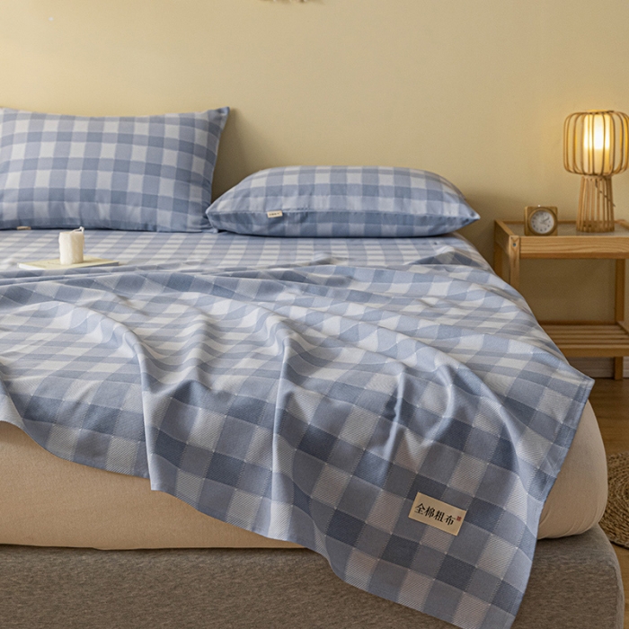 91家纺网 家纺一手货源 找家纺 卧趣家纺 2023新款全棉老粗布单品系列单床单 锦格-兰