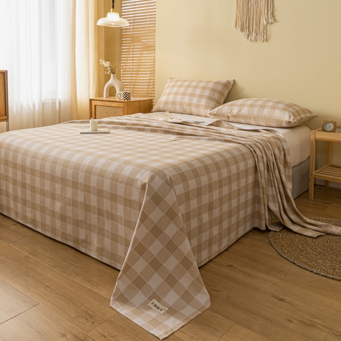 91家纺网 家纺一手货源 找家纺 卧趣家纺 2023新款全棉老粗布单品系列单床单 锦格-棕