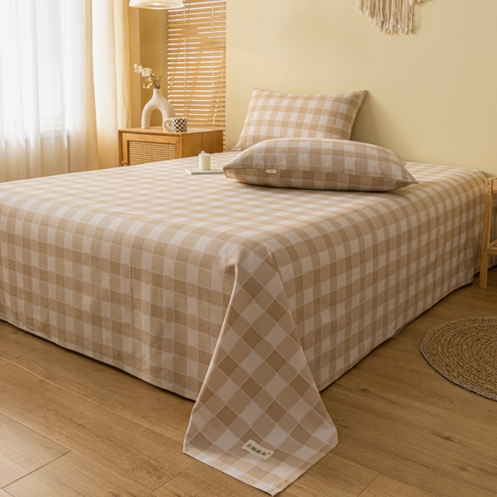 91家纺网 家纺一手货源 找家纺 卧趣家纺 2023新款全棉老粗布单品系列单床单 锦格-棕