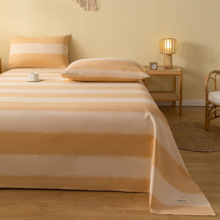 91家纺网 家纺一手货源 找家纺 卧趣家纺 2023新款全棉老粗布单品系列单床单 旷野-桔