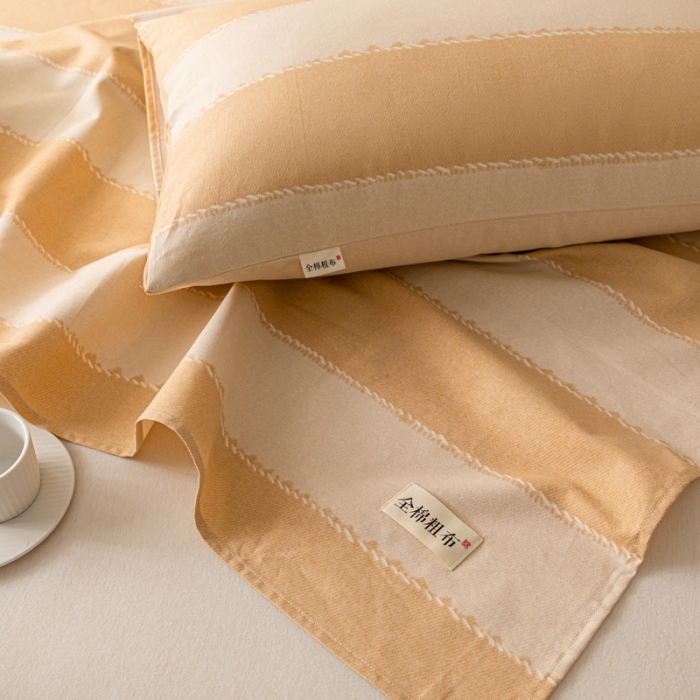 91家纺网 家纺一手货源 找家纺 卧趣家纺 2023新款全棉老粗布单品系列单床单 旷野-桔
