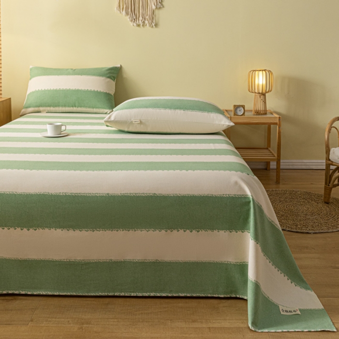 91家纺网 家纺一手货源 找家纺 卧趣家纺 2023新款全棉老粗布单品系列单床单 旷野-绿