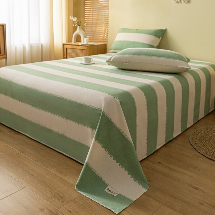 91家纺网 家纺一手货源 找家纺 卧趣家纺 2023新款全棉老粗布单品系列单床单 旷野-绿