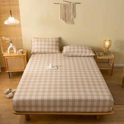 91家纺网 家纺一手货源 找家纺 卧趣家纺 2023新款全棉老粗布单品系列单床笠 锦格-棕