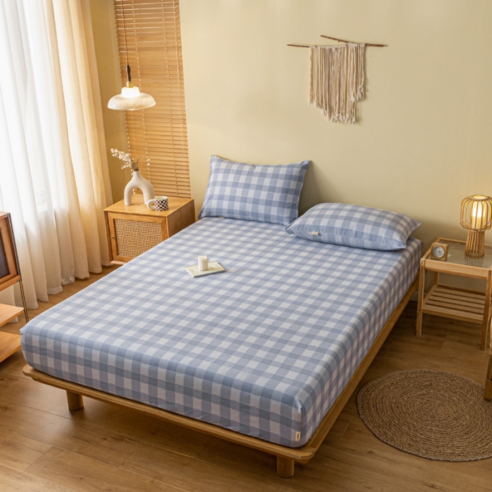 91家纺网 家纺一手货源 找家纺 卧趣家纺 2023新款全棉老粗布单品系列单床笠 锦格-兰