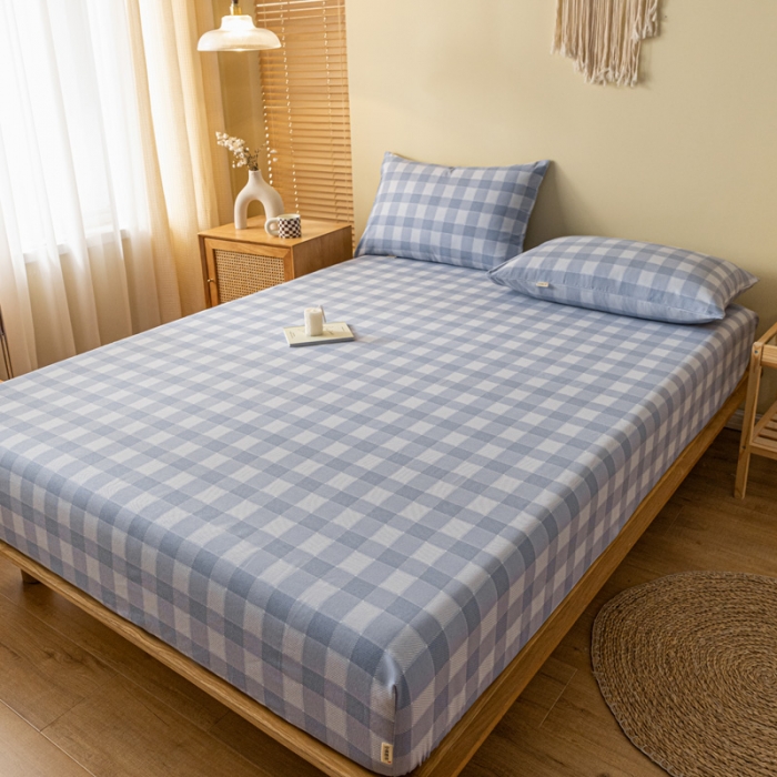 91家纺网 家纺一手货源 找家纺 卧趣家纺 2023新款全棉老粗布单品系列单床笠 锦格-兰