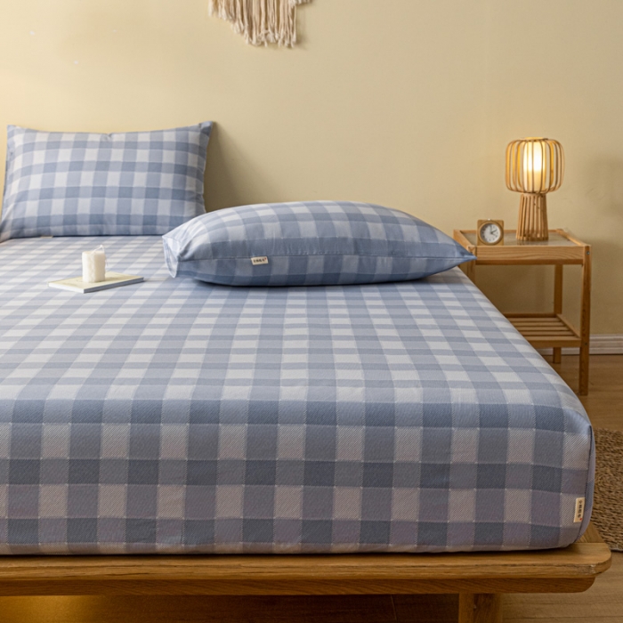 91家纺网 家纺一手货源 找家纺 卧趣家纺 2023新款全棉老粗布单品系列单床笠 锦格-兰