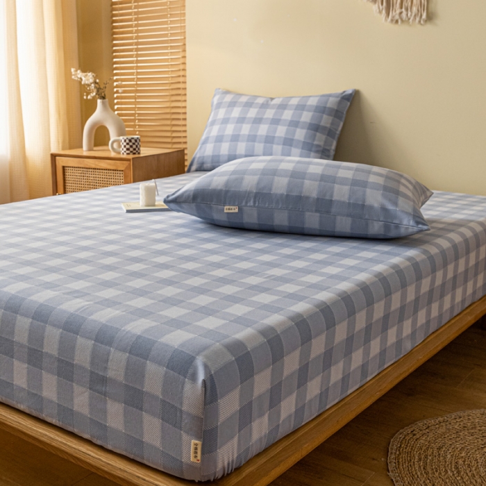 91家纺网 家纺一手货源 找家纺 卧趣家纺 2023新款全棉老粗布单品系列单床笠 锦格-兰