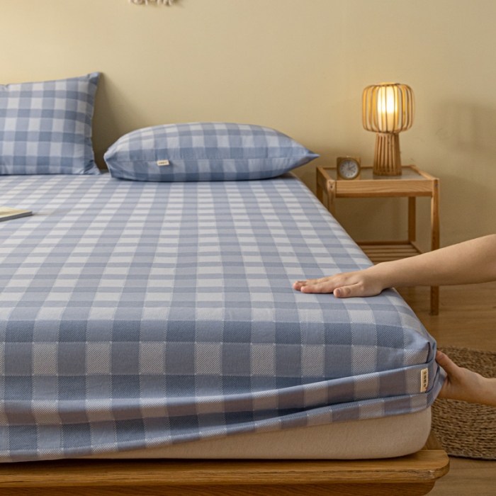 91家纺网 家纺一手货源 找家纺 卧趣家纺 2023新款全棉老粗布单品系列单床笠 锦格-兰