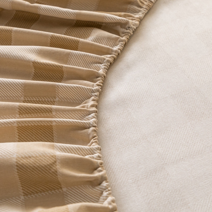 91家纺网 家纺一手货源 找家纺 卧趣家纺 2023新款全棉老粗布单品系列单床笠 锦格-棕