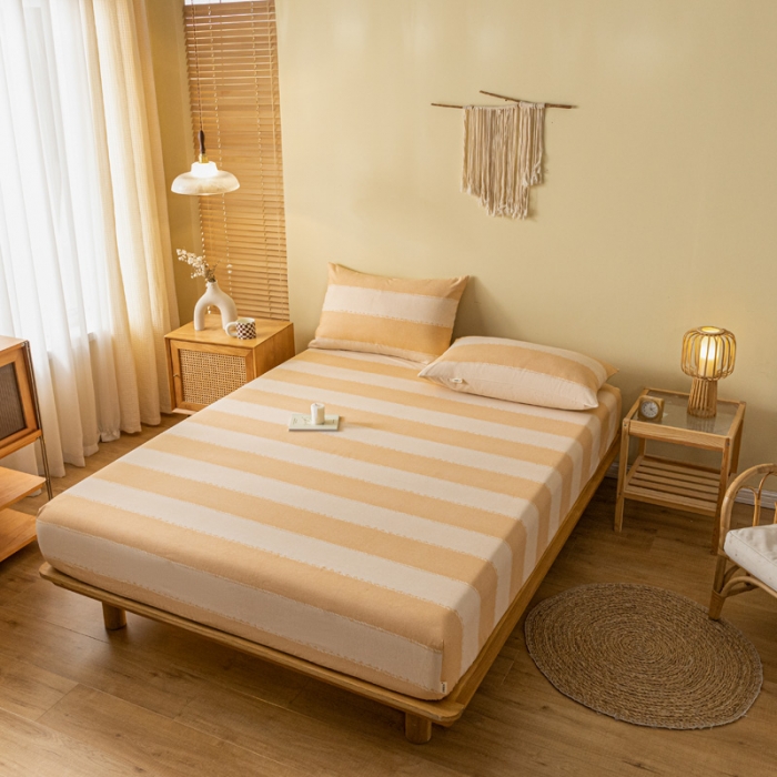 91家纺网 家纺一手货源 找家纺 卧趣家纺 2023新款全棉老粗布单品系列单床笠 旷野-桔