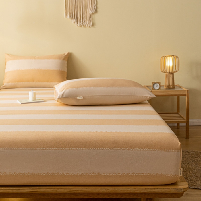 91家纺网 家纺一手货源 找家纺 卧趣家纺 2023新款全棉老粗布单品系列单床笠 旷野-桔