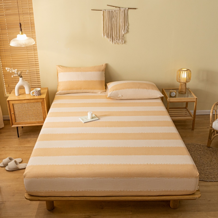 91家纺网 家纺一手货源 找家纺 卧趣家纺 2023新款全棉老粗布单品系列单床笠 旷野-桔