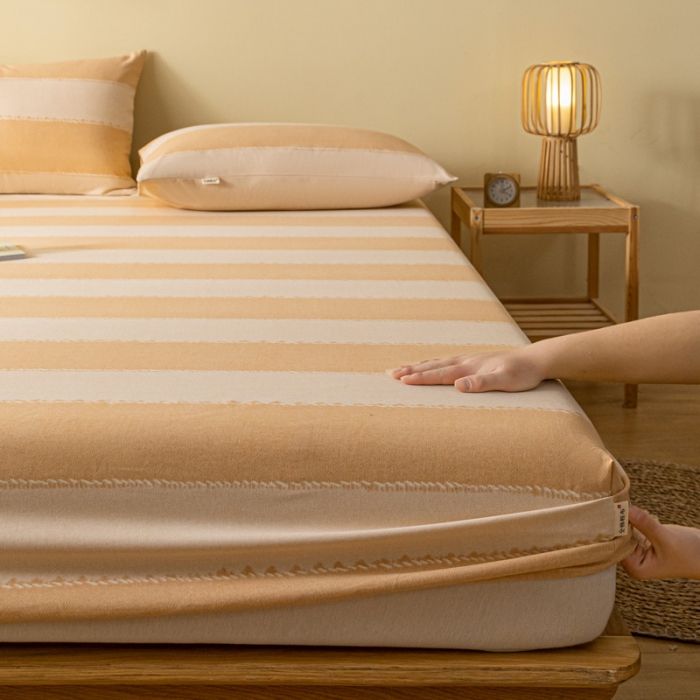 91家纺网 家纺一手货源 找家纺 卧趣家纺 2023新款全棉老粗布单品系列单床笠 旷野-桔