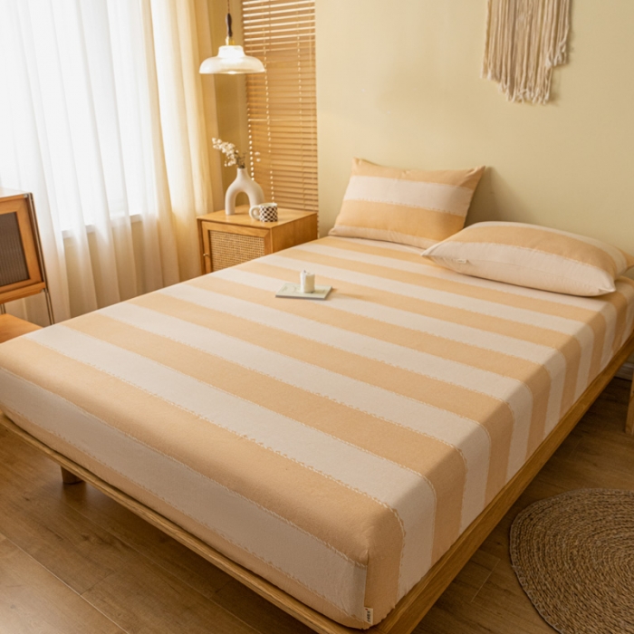 91家纺网 家纺一手货源 找家纺 卧趣家纺 2023新款全棉老粗布单品系列单床笠 旷野-桔