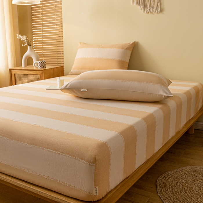 91家纺网 家纺一手货源 找家纺 卧趣家纺 2023新款全棉老粗布单品系列单床笠 旷野-桔