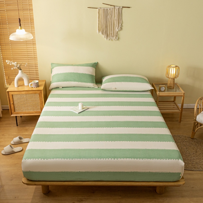 91家纺网 家纺一手货源 找家纺 卧趣家纺 2023新款全棉老粗布单品系列单床笠 旷野-绿