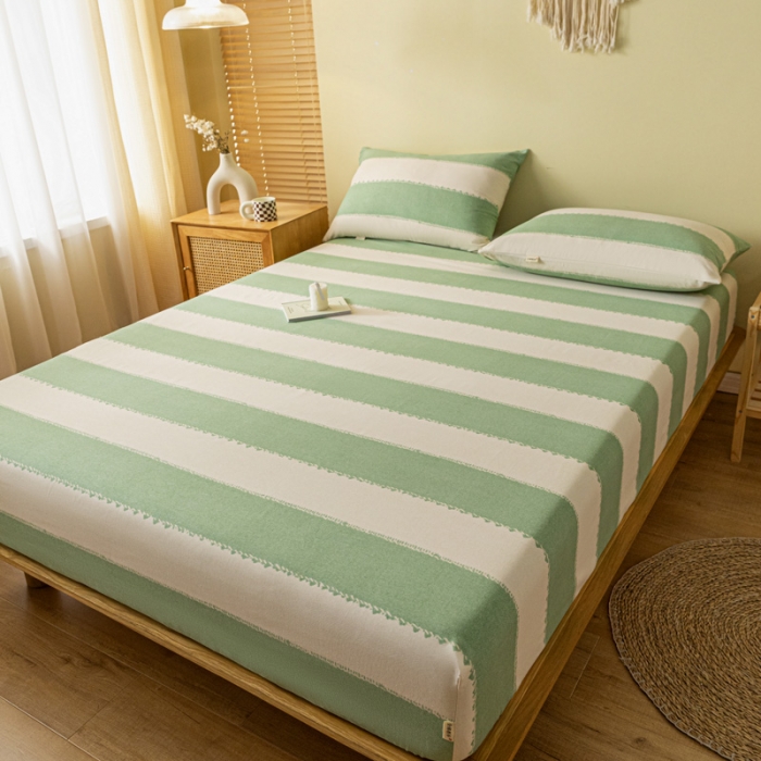 91家纺网 家纺一手货源 找家纺 卧趣家纺 2023新款全棉老粗布单品系列单床笠 旷野-绿