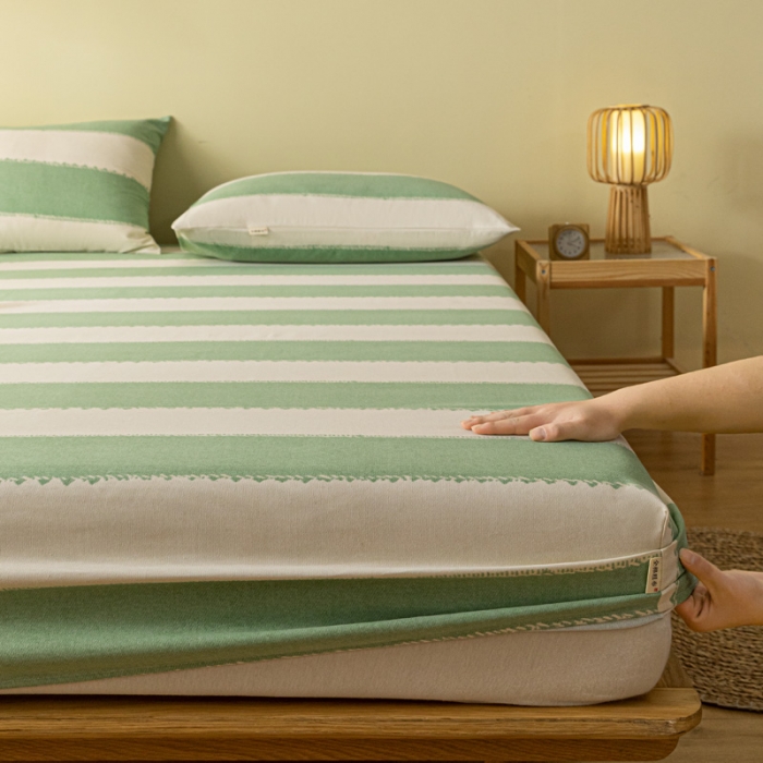 91家纺网 家纺一手货源 找家纺 卧趣家纺 2023新款全棉老粗布单品系列单床笠 旷野-绿