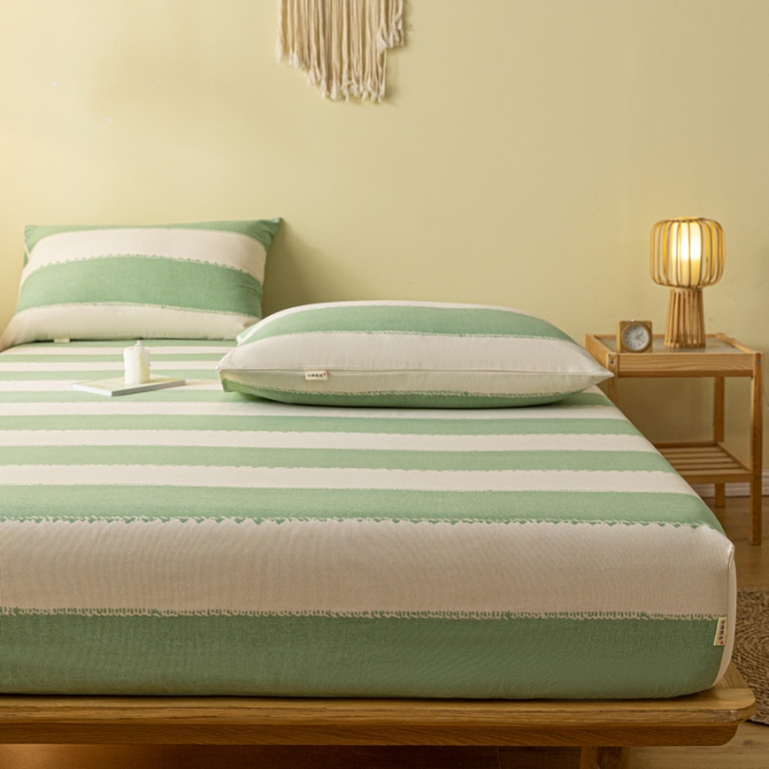 91家纺网 家纺一手货源 找家纺 卧趣家纺 2023新款全棉老粗布单品系列单床笠 旷野-绿