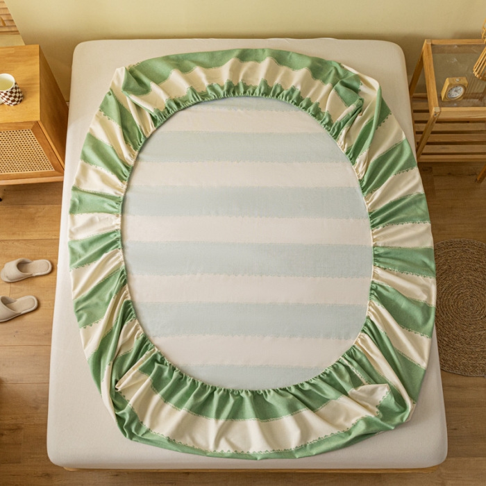 91家纺网 家纺一手货源 找家纺 卧趣家纺 2023新款全棉老粗布单品系列单床笠 旷野-绿