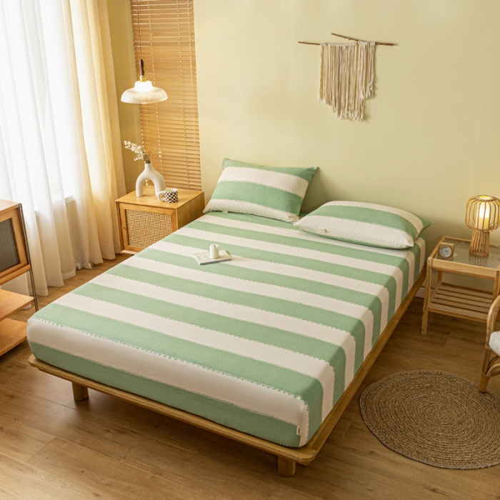 91家纺网 家纺一手货源 找家纺 卧趣家纺 2023新款全棉老粗布单品系列单床笠 旷野-绿