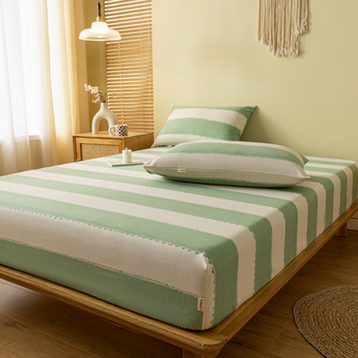 91家纺网 家纺一手货源 找家纺 卧趣家纺 2023新款全棉老粗布单品系列单床笠 旷野-绿