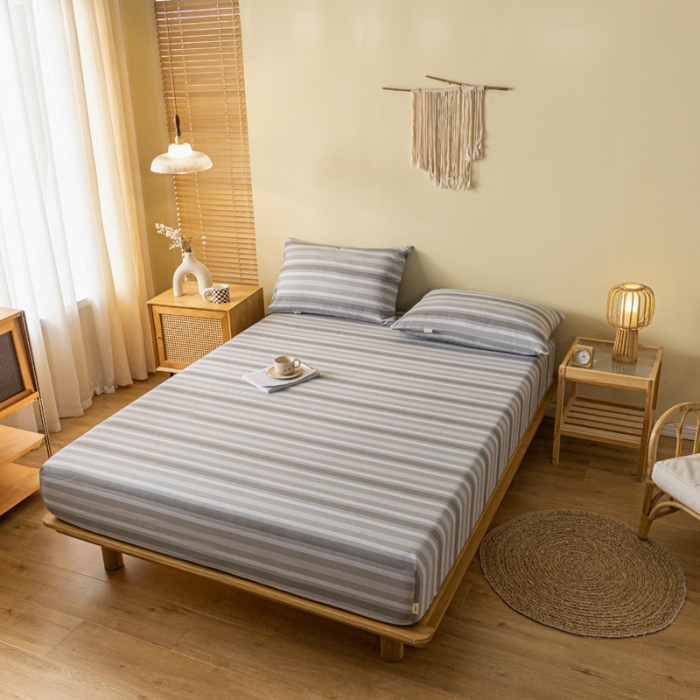 91家纺网 家纺一手货源 找家纺 卧趣家纺 2023新款全棉老粗布单品系列单床笠 晴山-灰