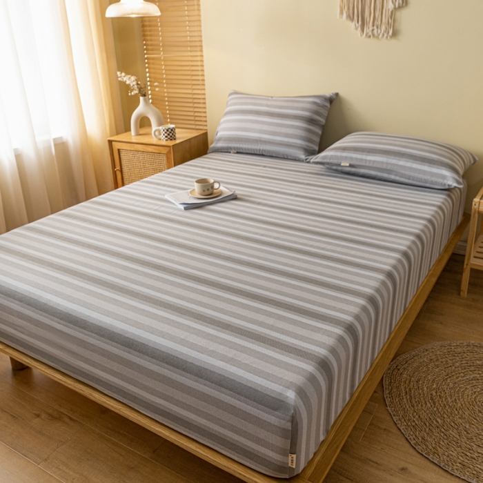 91家纺网 家纺一手货源 找家纺 卧趣家纺 2023新款全棉老粗布单品系列单床笠 晴山-灰