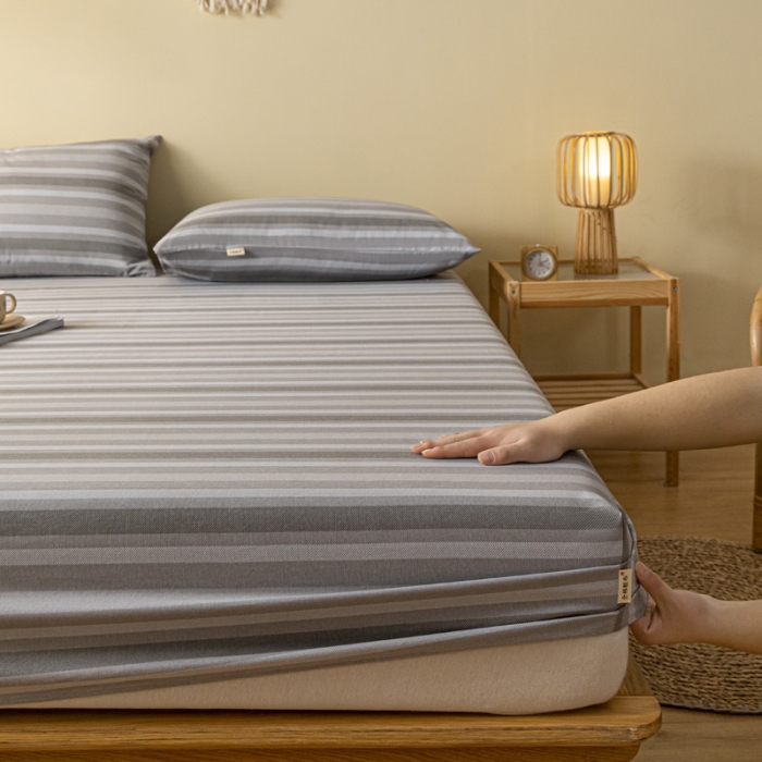 91家纺网 家纺一手货源 找家纺 卧趣家纺 2023新款全棉老粗布单品系列单床笠 晴山-灰