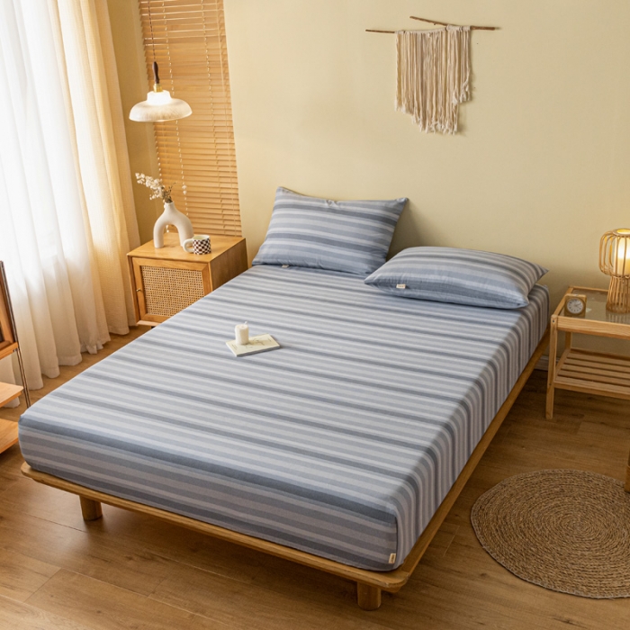 91家纺网 家纺一手货源 找家纺 卧趣家纺 2023新款全棉老粗布单品系列单床笠 晴山-兰