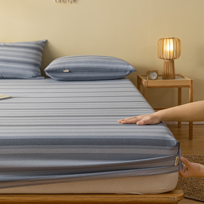 91家纺网 家纺一手货源 找家纺 卧趣家纺 2023新款全棉老粗布单品系列单床笠 晴山-兰