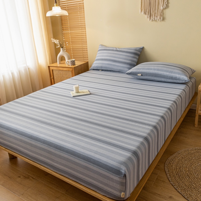 91家纺网 家纺一手货源 找家纺 卧趣家纺 2023新款全棉老粗布单品系列单床笠 晴山-兰