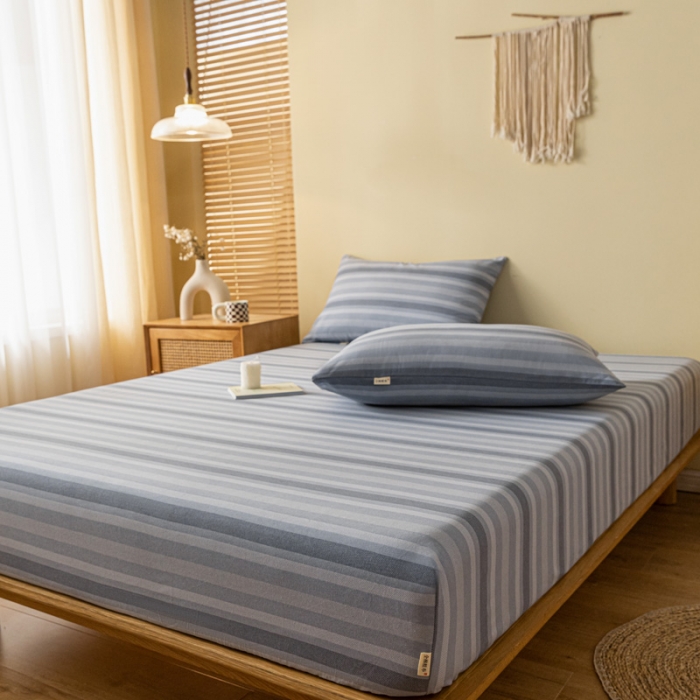 91家纺网 家纺一手货源 找家纺 卧趣家纺 2023新款全棉老粗布单品系列单床笠 晴山-兰