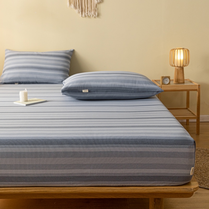 91家纺网 家纺一手货源 找家纺 卧趣家纺 2023新款全棉老粗布单品系列单床笠 晴山-兰