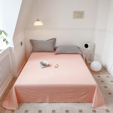 91家纺网 家纺一手货源 找家纺 嘉汀兰 2023新款全棉色织水洗棉纯色撞色款单床单 少女粉