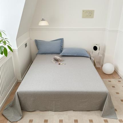 嘉汀兰 2023新款全棉色织水洗棉纯色撞色款单床单 冰山灰