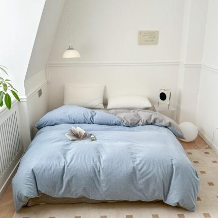 91家纺网 家纺一手货源 找家纺 嘉汀兰 2023新款全棉色织水洗棉纯色撞色款单被套 澄澈之水