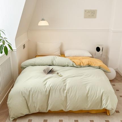 91家纺网 家纺一手货源 找家纺 嘉汀兰 2023新款全棉色织水洗棉纯色撞色款单被套 春日来信