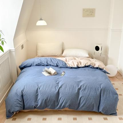 91家纺网 家纺一手货源 找家纺 嘉汀兰 2023新款全棉色织水洗棉纯色撞色款单被套 梦中蓝玫瑰