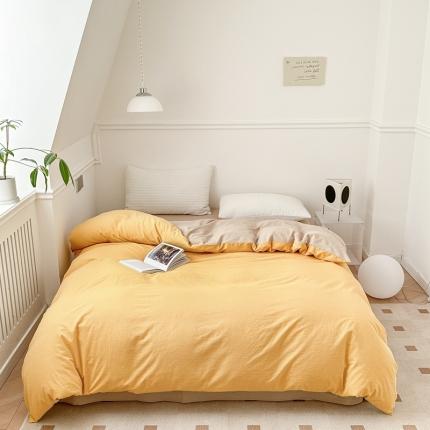 91家纺网 家纺一手货源 找家纺 嘉汀兰 2023新款全棉色织水洗棉纯色撞色款单被套 香蕉可颂