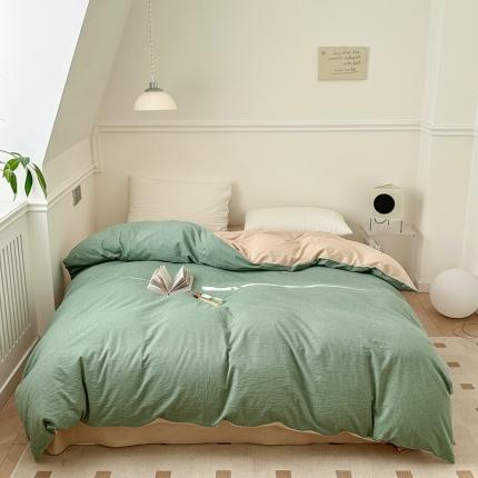 嘉汀兰 2023新款全棉色织水洗棉纯色撞色款单被套 蓝莓冰沙