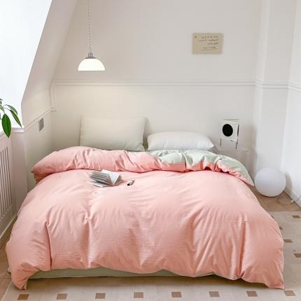嘉汀兰 2023新款全棉色织水洗棉纯色撞色款单被套 蜜桃舒芙蕾
